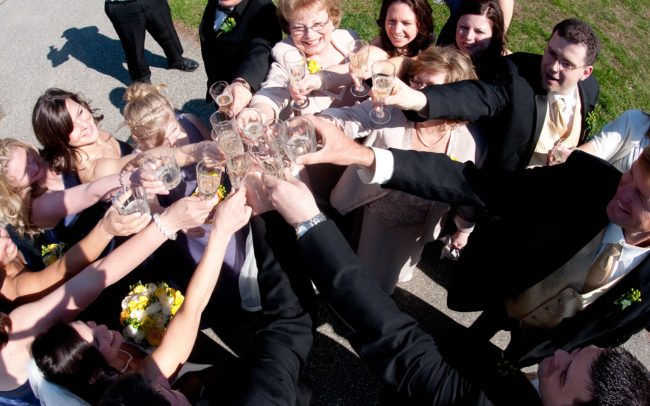 wedding party cheers