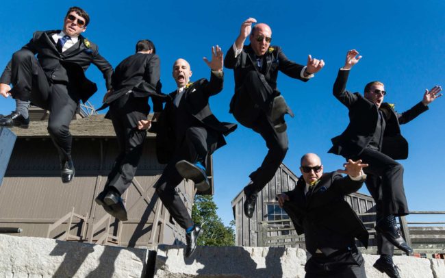 flying groomsmen at mystic seaport