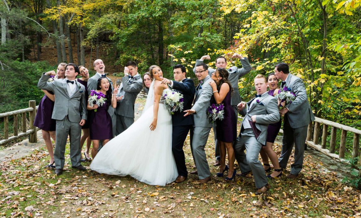 wedding party fooling around at Gillette's Castle.